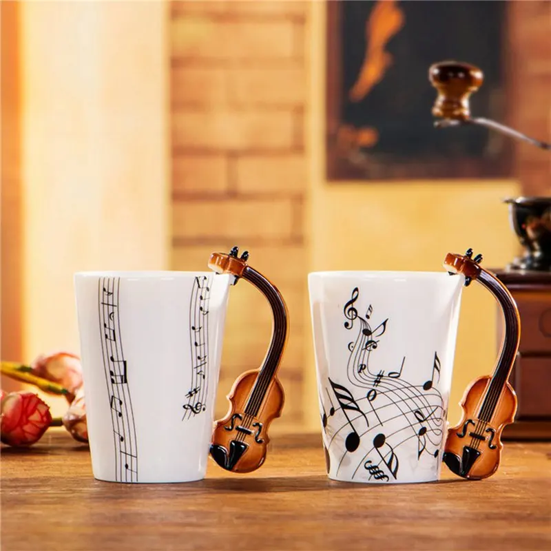 Creative Novelty Handle Ceramic Cup Free Spectrum Coffee Milk Tea Cup Personality Mug Unique Musical Instrument Gift Cup