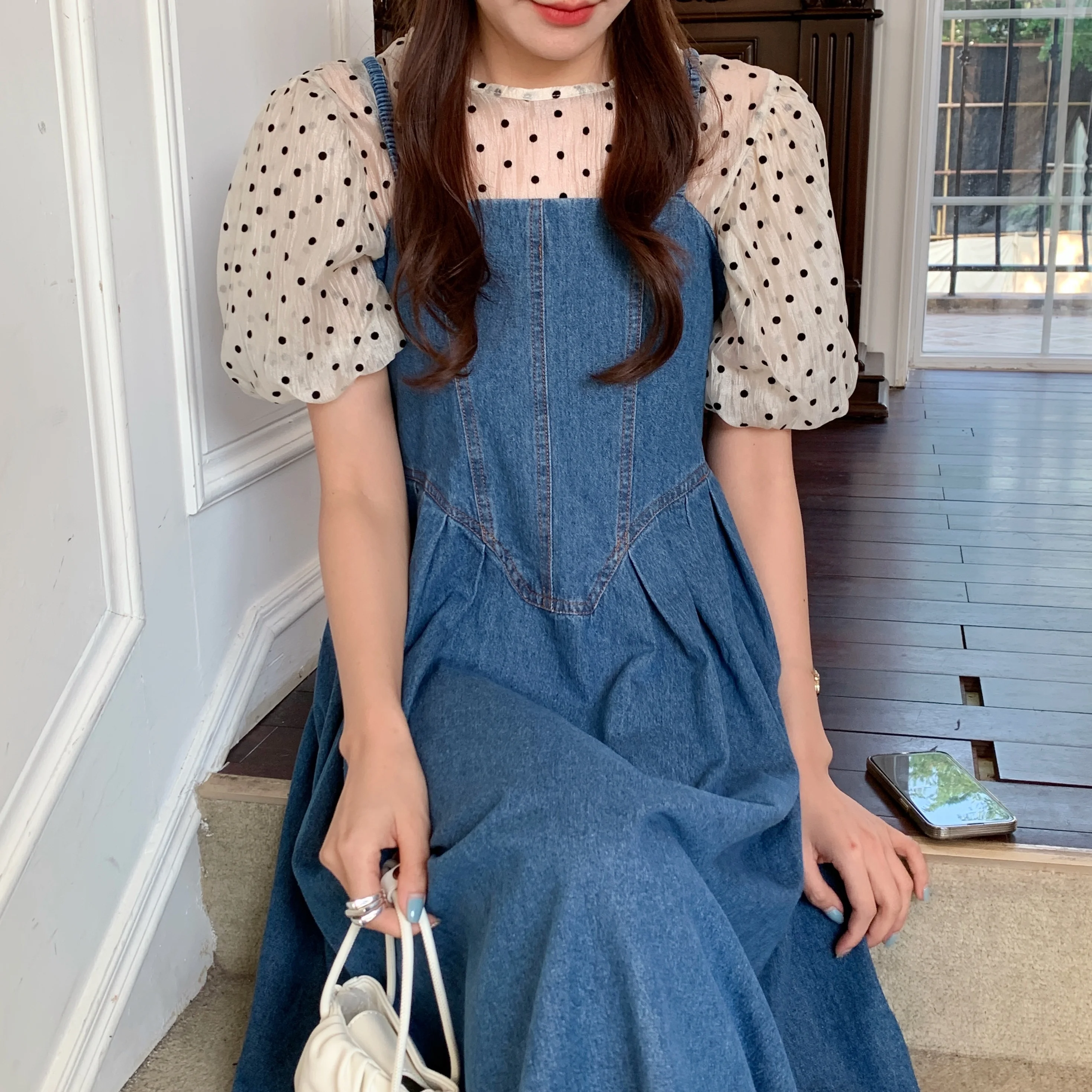 

Шикарный летний нежный круглый Ne в горошек Bubble Sve irt с прозрачным дизайном и ремешком Dr Women Faion Set круглый Ne irt