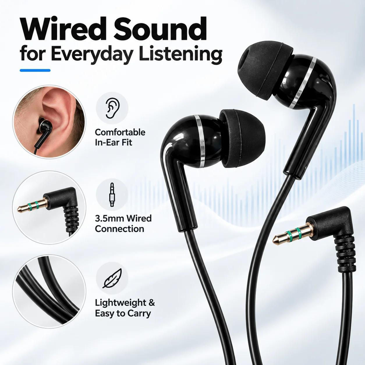 3.5mm Wired Earphones Stereo In Ear Headphones L Shaped Plug 1.1m Cable Music Earbuds for Android Phone Tablet Laptop MP3