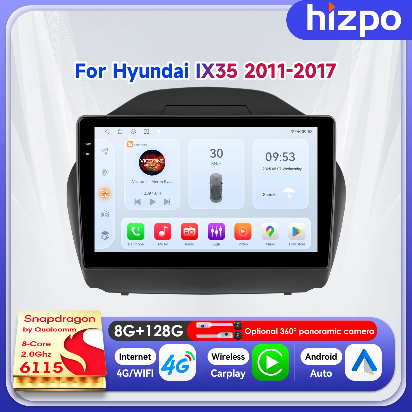 

Мультимедийный смарт-плеер Hizpo 10.1 дюйма для Hyundai Tucson 2 IX35 2011-2017 с беспроводным CarPlay, Android GPS и процессором Qualcomm Snapdragon 4G