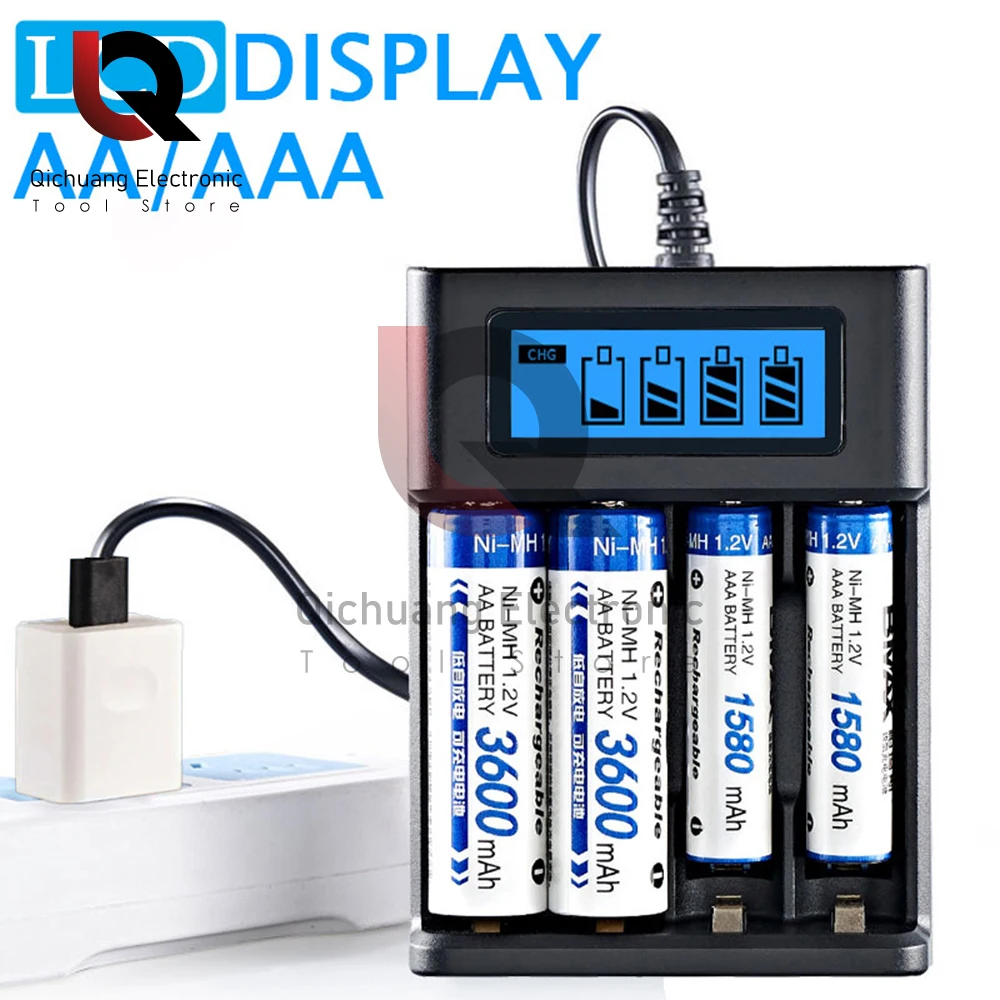 

LCD Display AA / AAA Battery USB Charger 4 Slots For NI-MH /NI-CD AA AAA 1.2V Rechargeable Battery Indicator Battery Charger