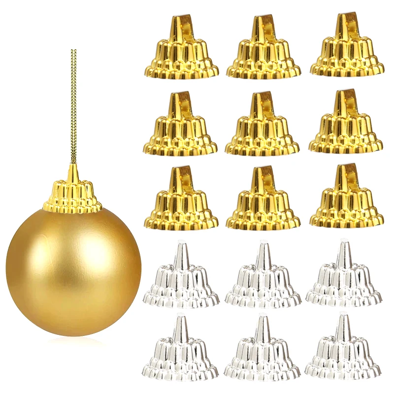 100pcs Gold Silver Christmas Ball Caps for Xmas Tree Ornament Removable Metal Hanger Navidad New Year 2024 DIY Home Decoration