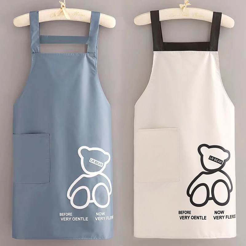 Strap Waterproof And Oil Resistant Apron Bear Printed Adult Apron Household Kitchen Cleaning Work Clothes Kitchen Accessories