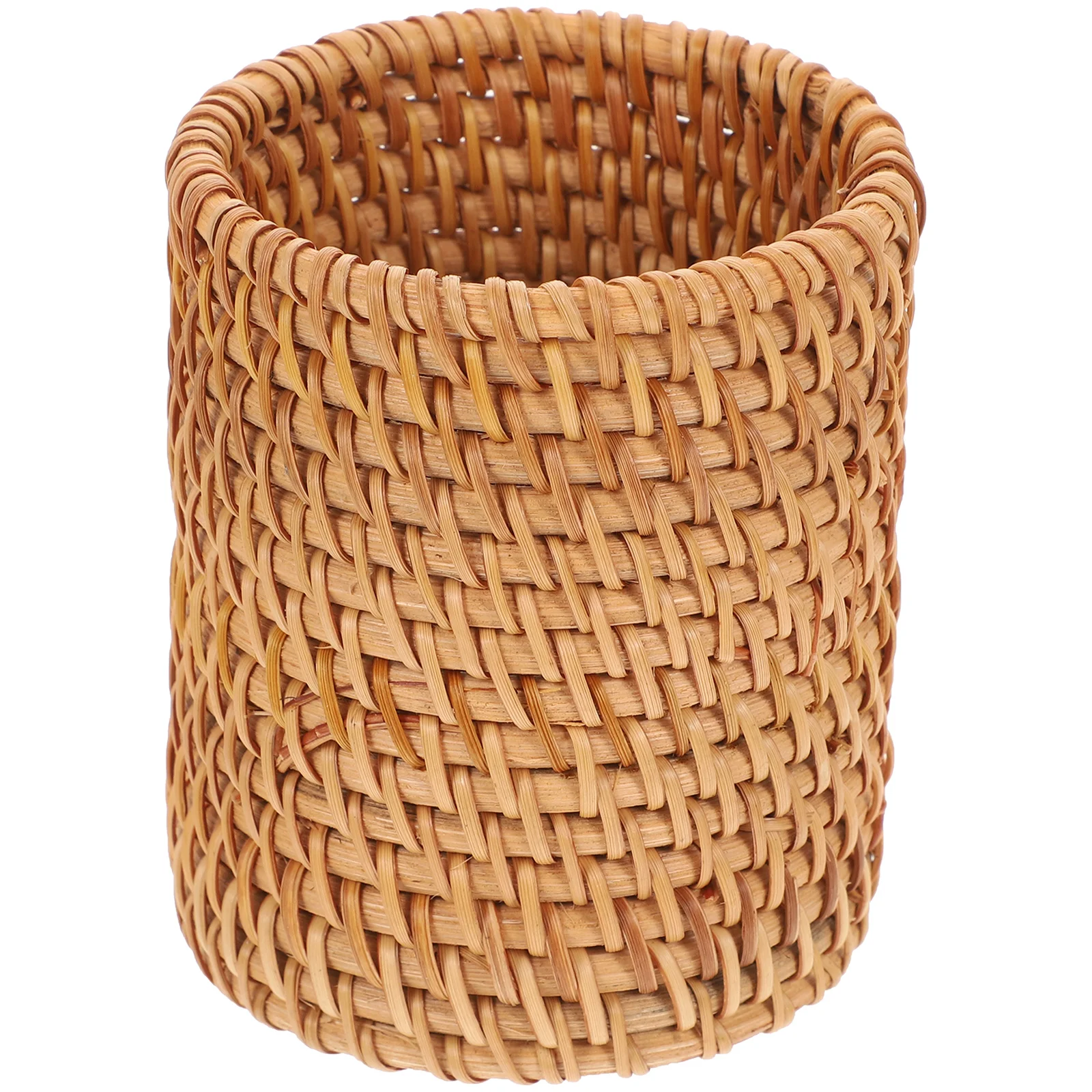 

Rattan Woven Pen Holder Stationery Storage Box Desktop Bucket Large Space Makeup Brushes Nail Pens Home Office Decorative Style