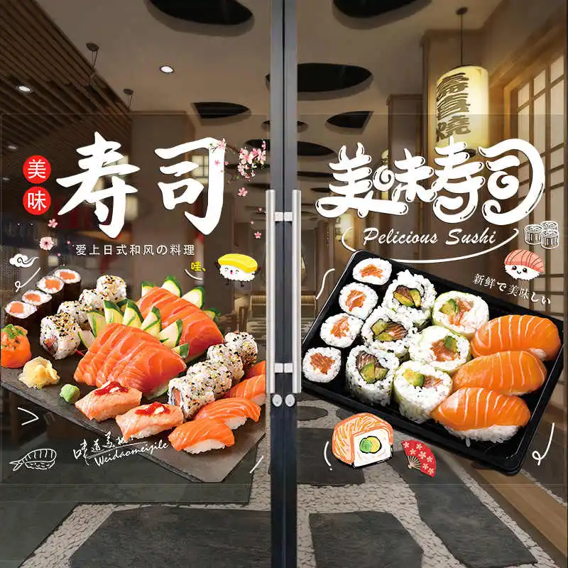 Japanese Sushi Shop Stickers Japanese Food Shop Window Glass Decor Stickers Static Cling Kitchen
