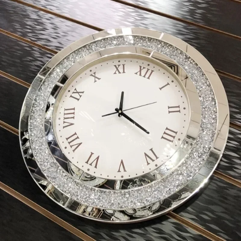 Relojes de Pared Modernos y Creativos de Estilo Nórdico para Sala de Estar, Relojes de Pared de Cuarzo Silenciosos con Pedrería Redonda, Decoración de Hogar de Lujo
