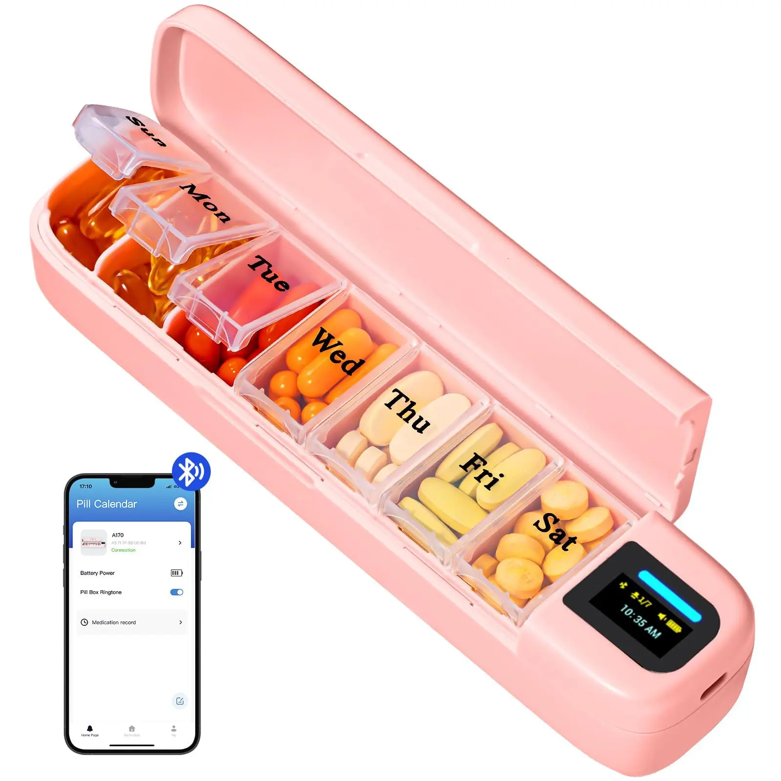 Bluetooth Automatic Pill Dispenser with 4 Alarms Smart Pill Box for Elderly