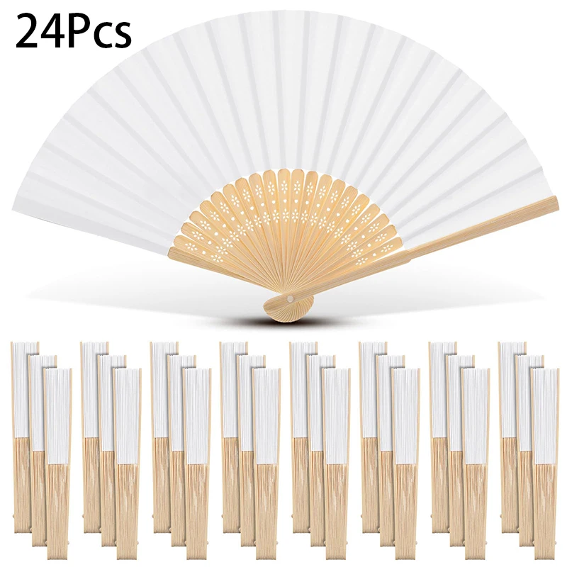 

24Pcs Paper Folding Fans Bamboo Folded Fans Handheld Folding Fans Decoration Fans for Wedding Bridal Shower Home Decoration