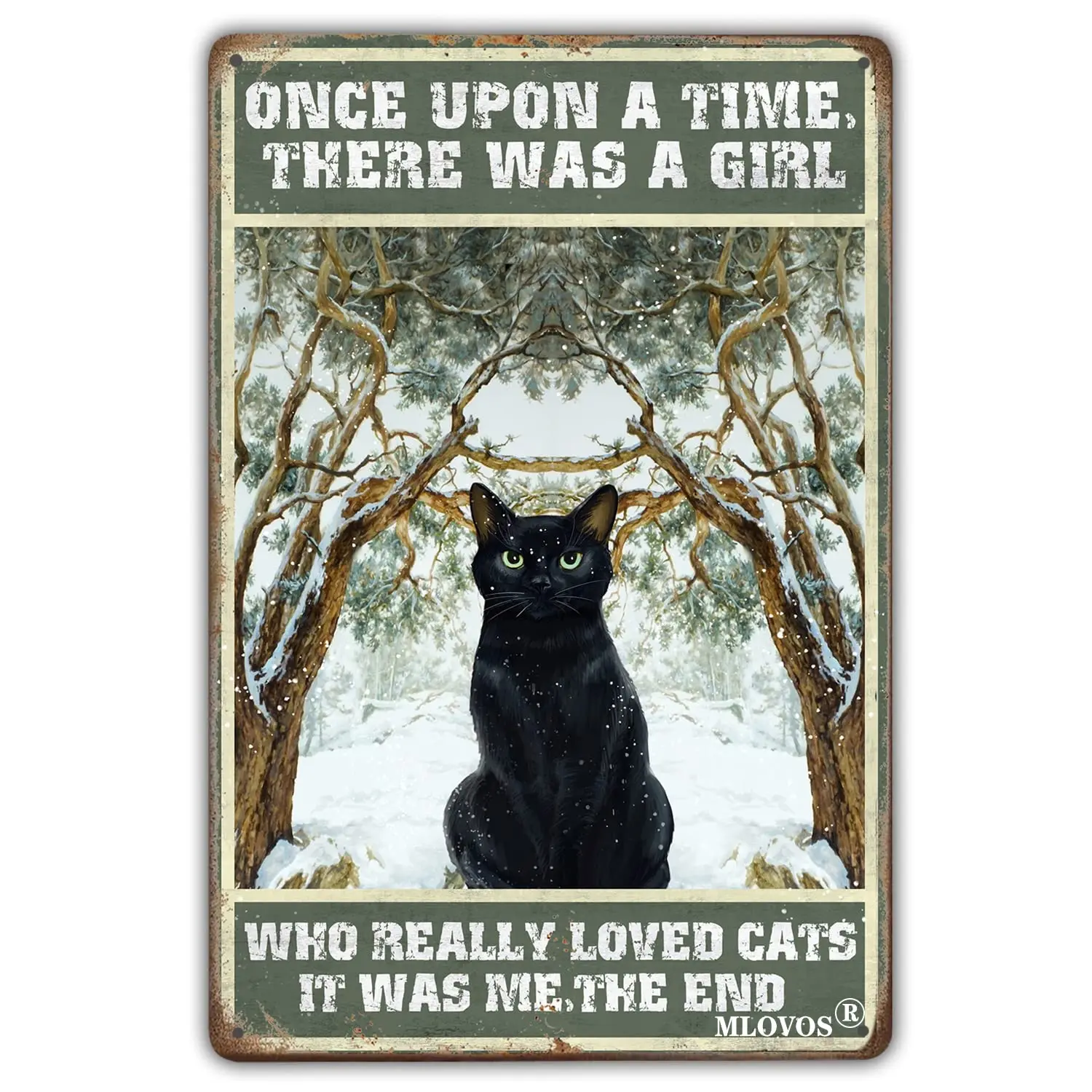 MLOVOS Funny Tin Sign Black Cat Once Upon a Time There was a Girl Who Really Loved Cat Metal Sign Home Bar Cat Bedroom Office Ca