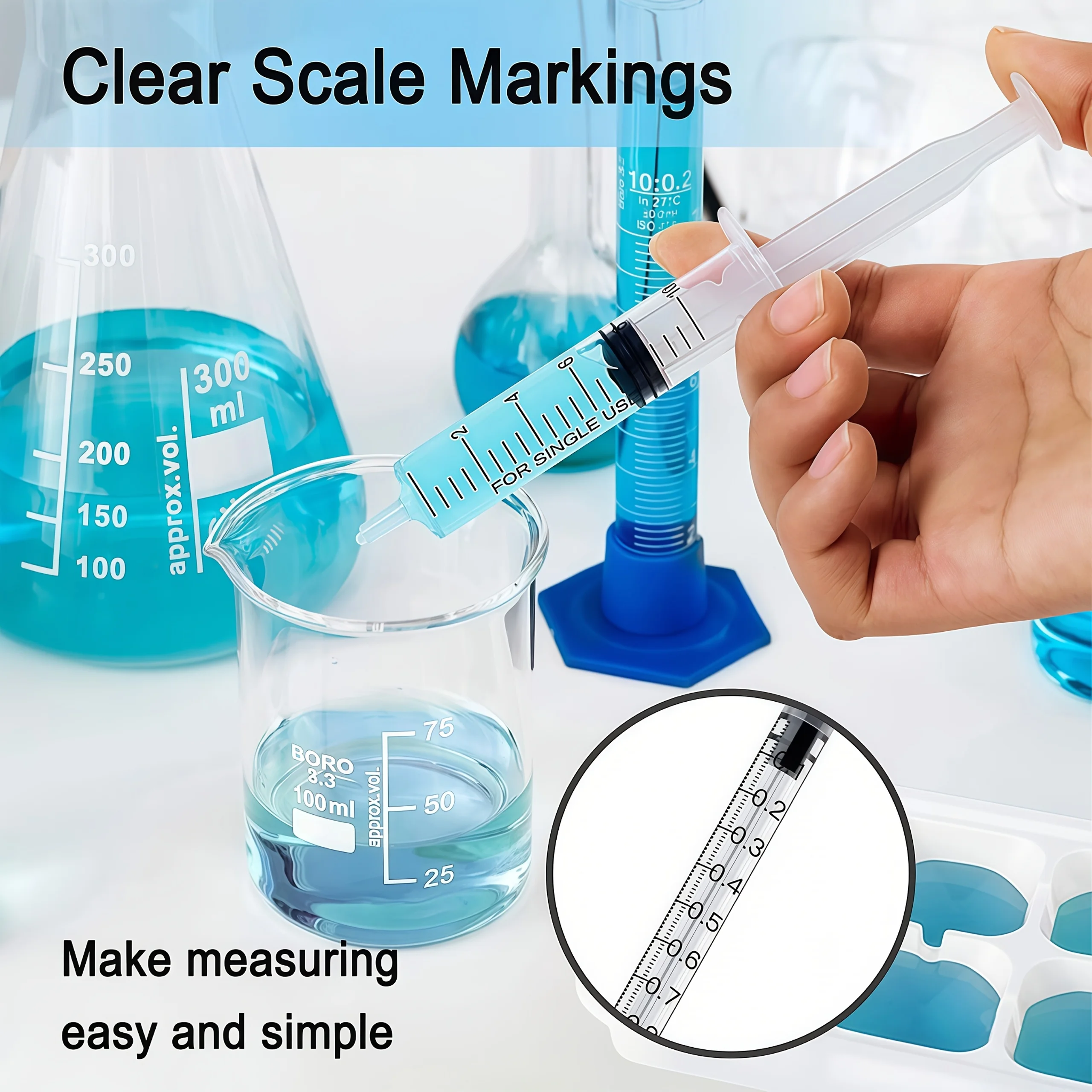 50Pcs Syringes + 50Pcs White Caps, Available in 4 Sizes: 1ml, 3ml, 5ml, 10ml, Liquid Syringes, Laboratory Supplies, Industrial Use, Also Suitable for Feeding Small Animals, Transferring Liquid Ink, Applying Glue, and Watering Plants view 4