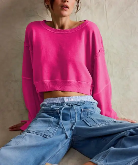 

Woman Clothing Spring/summer New Fashionable American Trendy High Street Style Splicing Design Open Long Sleeve T-Shirt