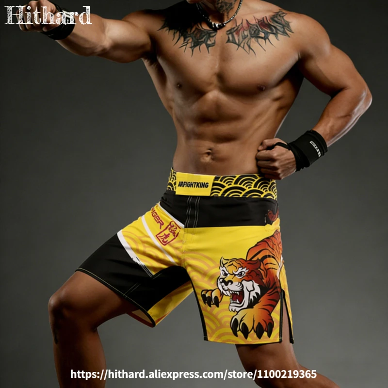 

Шорты для ММА Tiger: мужские боксерские шорты, шорты для грэпплинга и BJJ, легкие, прочные, для тренировок по единоборствам и борьбе, желтые