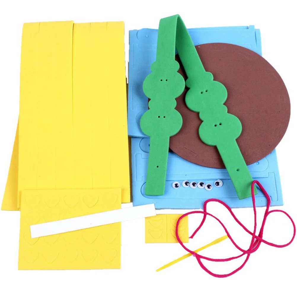 4 conjunto diy cesta material kit colorido eva sacola tecelagem remendo acessórios pré-escolar crianças artesanato bolsa artes de costura