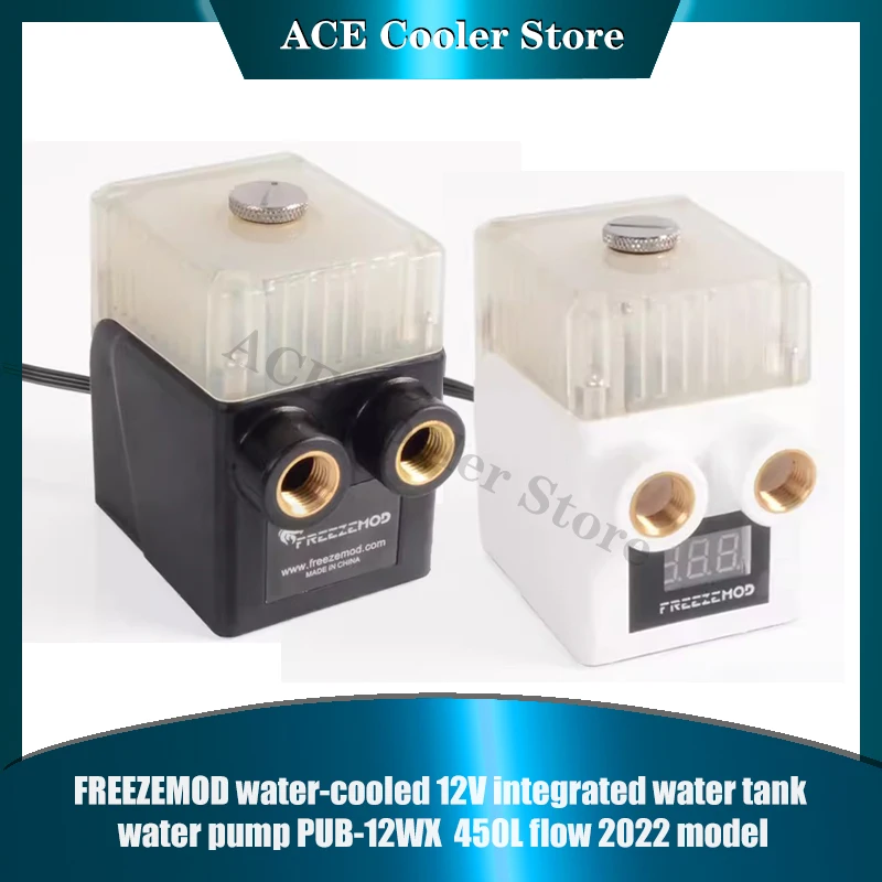 

FREEZEMOD Square Pump Box Res, Lift 3M Flow 450L/H,Thermometer Display Optional,G1/4'' Hole X3 Black/White PUB-12WX