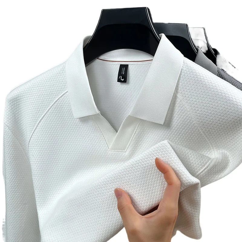 

Luxury Quality Men's V-Neck Hoodie Autumn New Solid Color Lapel Long Sleeve Shirt Business Classic Versatile Fashion Menswear