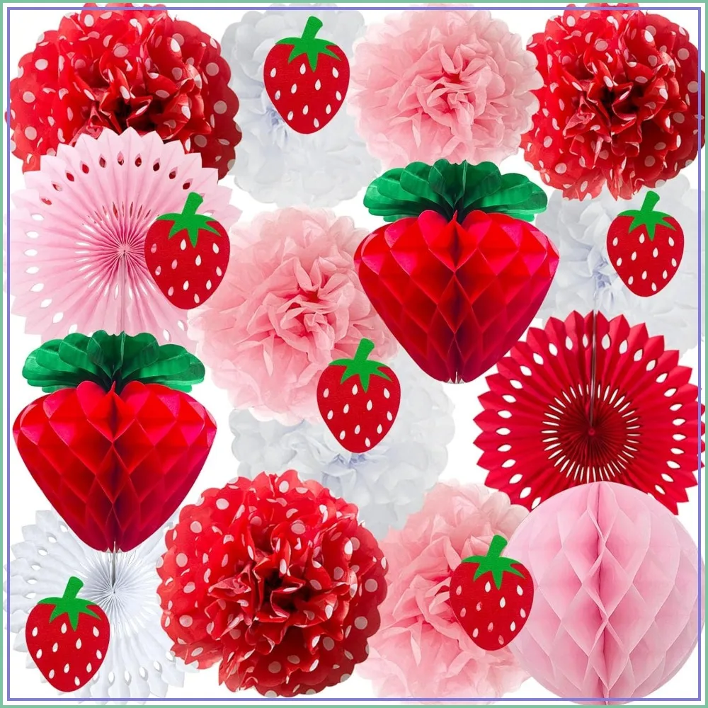 

Strawberry Party Decorations Tissue Pom Poms Fans Honeycomb Balls Lanterns Garland Berry Sweet Fruits 1st Birthday Bridal Baby Shower Décor Supplies