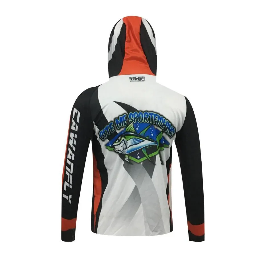 Outdoor Sublimation Printing Long Sleeve Fishing Anti-UV UPF 50+ Clothes Breathable Hiking Sports Jersey Hooded Men's