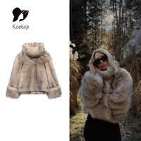 Koekop Women's Fashion Faux Fur Effect Pullover Sweatshirt Vintage Full Sleeve Autumn and Winter Women's Chic Lady Sweatshirt