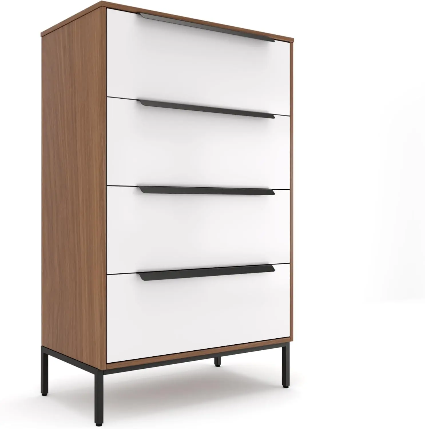 Dark Brown Fabric and Solid Wood 4 Drawer Dresser for Bedroom - Strong and Sag-Proof