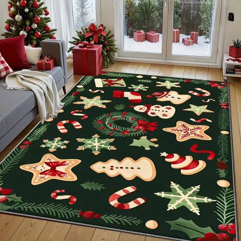 Christmas Cookie Flowers Carpet Living Room Sofa Bedroom Kitchen Entrance Door Mat Non-slip Christmas Flower Festival Decor Rug