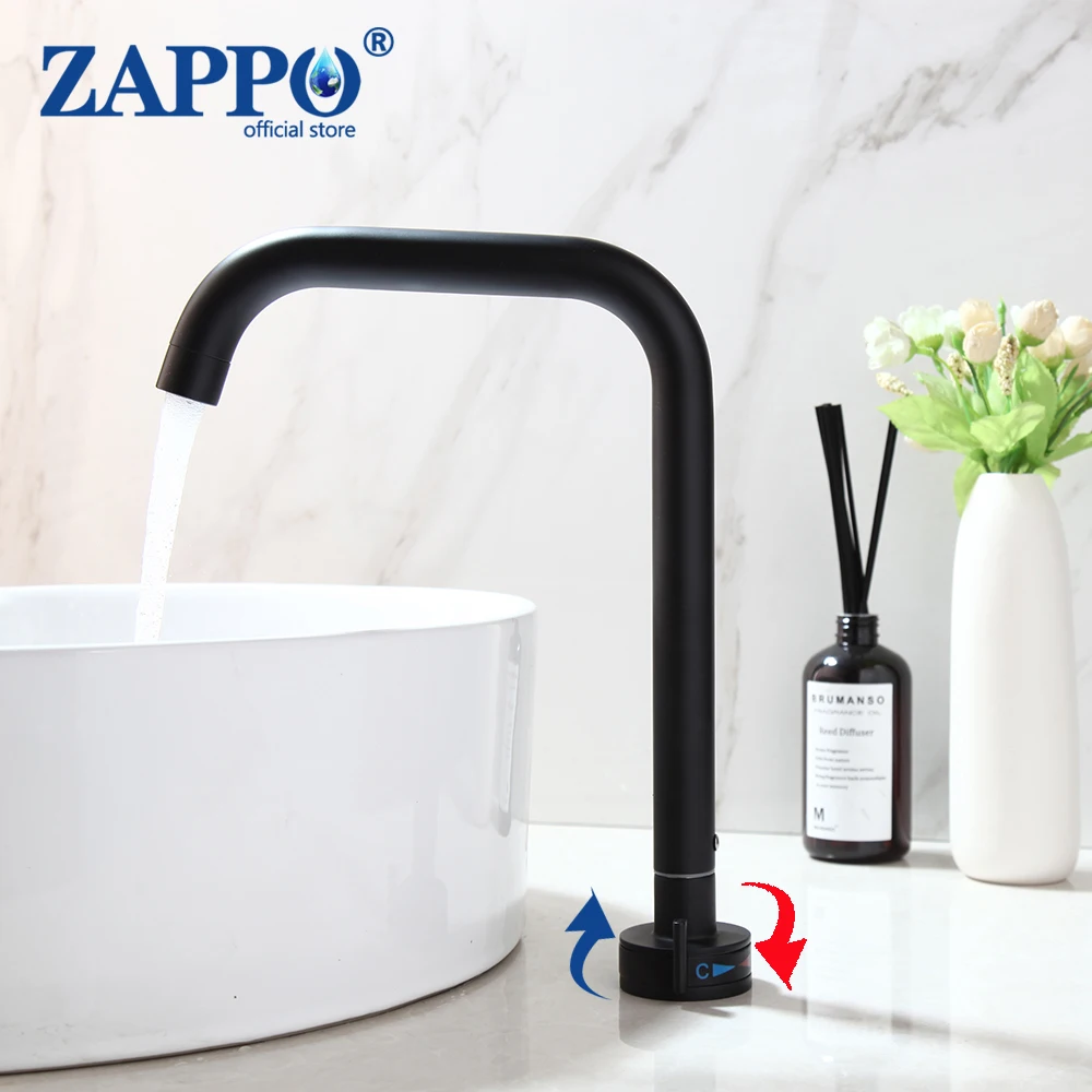 

ZAPPO Bathroom Basin Sink Faucet Black Faucets Brass Bath Faucet Hot&Cold Water Mixer Vanity Tap Deck Mounted Washbasin Taps