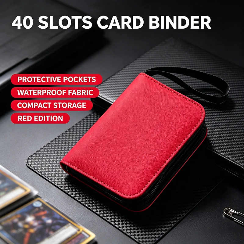 Waterproof PU Leather Side Load Zipper Card Binder 40 Slots Album For 3x4 Game Sport Cards Storage Bag Card Collection Folder