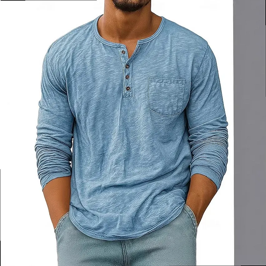 Men's Henley Shirt Long Sleeve Casual Tee for Spring Summer Breathable Quick Dry Pocket Tops Blouse