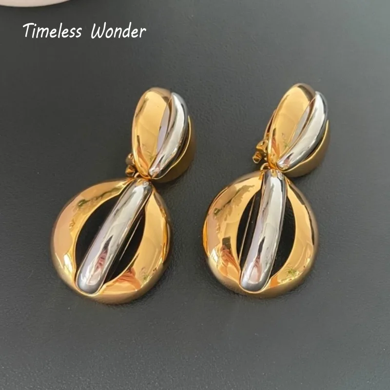 

Timeless Wonder Fancy Geo 2 Tone Clip on Earrings for Women Designer Jewelry Punk Luxury Brand Rare Top Runway Neat Mix 4335