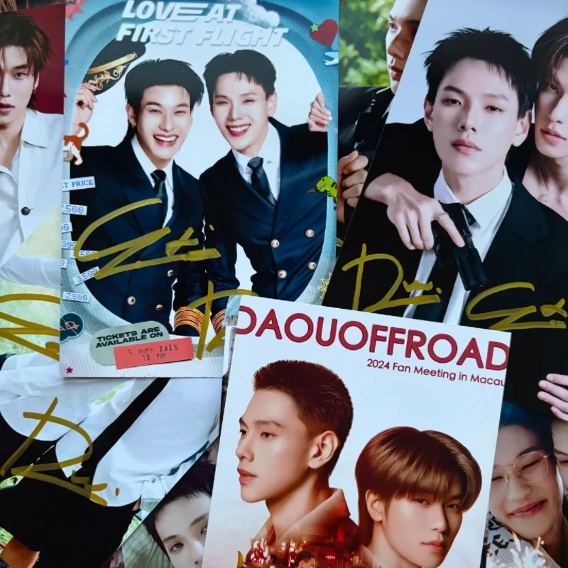 

Фотографии с автографами Дэу Оффроуд Цай Юфу и Линь Сяолу, кадры из тайского телесериала «Век любви», с рукописной подписью