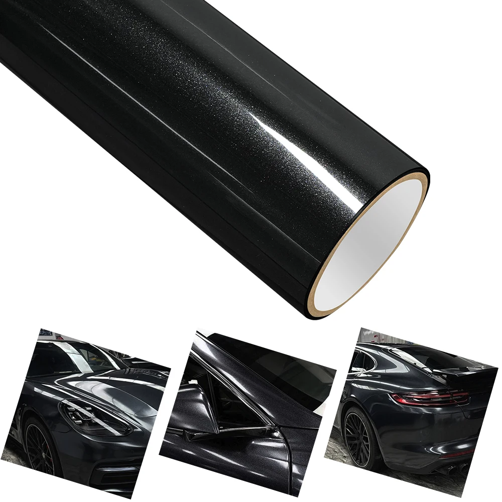 Glossy Pearl Black PET Car Wrapping Vinyl Film Foil Sticker Sheet Vehicle Decal Car Wrap Foil Auto Decor Sticker Air Bubble Free