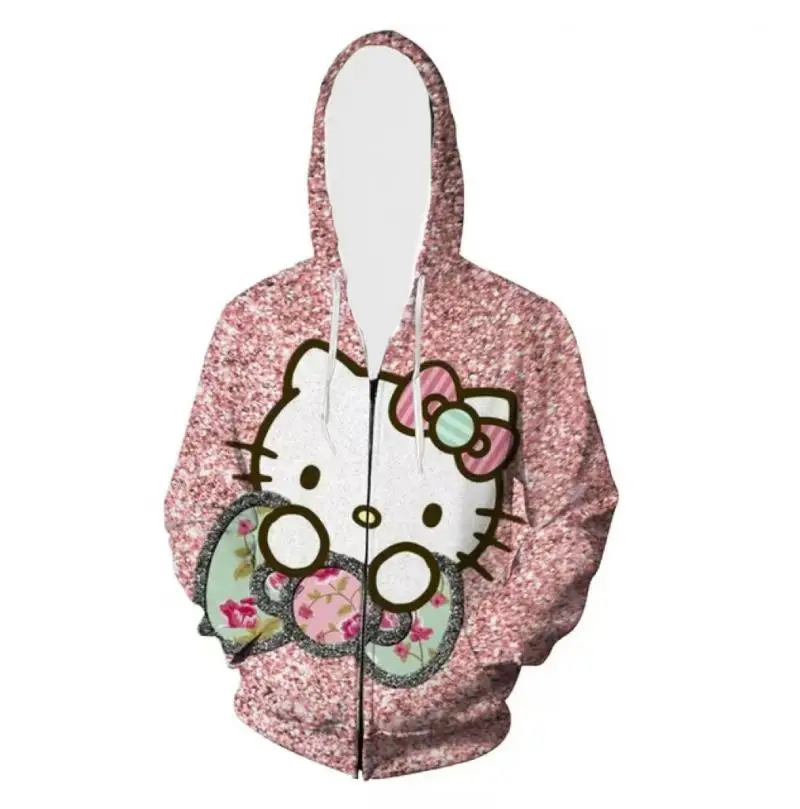 

Anime Cartoon Sanrio Hello Kitty Women's Hoodie Preppy Zipper Women's Fashion Top Y2K Spring and Autumn New Thin Jacket Gift