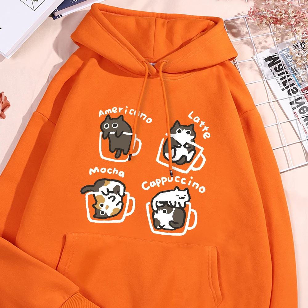 Fun Cat TeCat Coffee Pure Woman Sweatshirt Autumn S-XXL Hooded simple Oversized Hoodies Fashion Casual Clothes