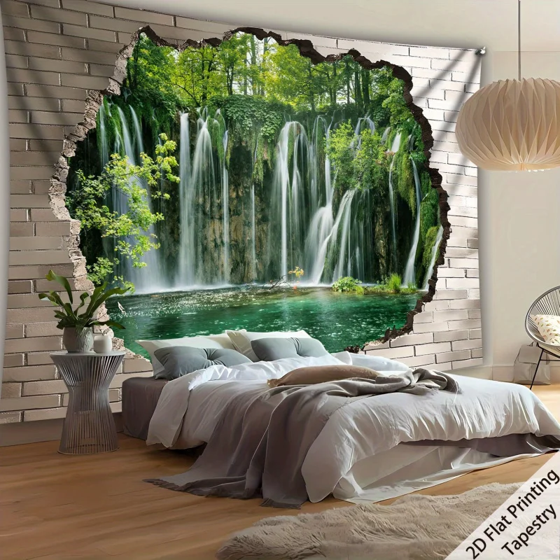 VIKAMA Broken Wall Waterfall Forest Tapestry Wall Hanging For Living Room Bedroom Live Stream Tea House Home Decoration