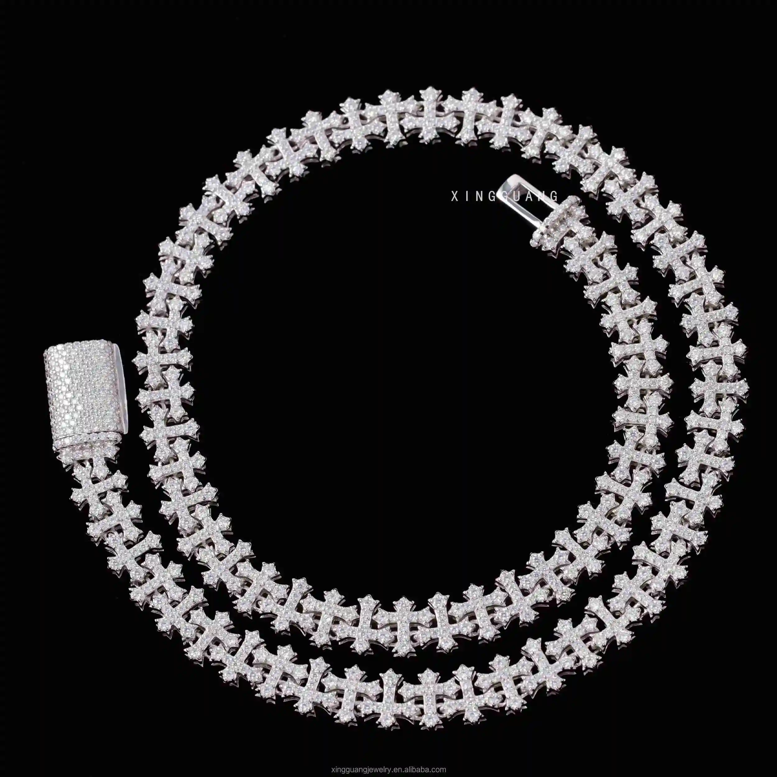 Out Iced Xingguang Jewelry 12mm 925 Sterling Silver GRA Certificate VVS Diamond Moissanite Cuban Link Cross Chain Bracelet..