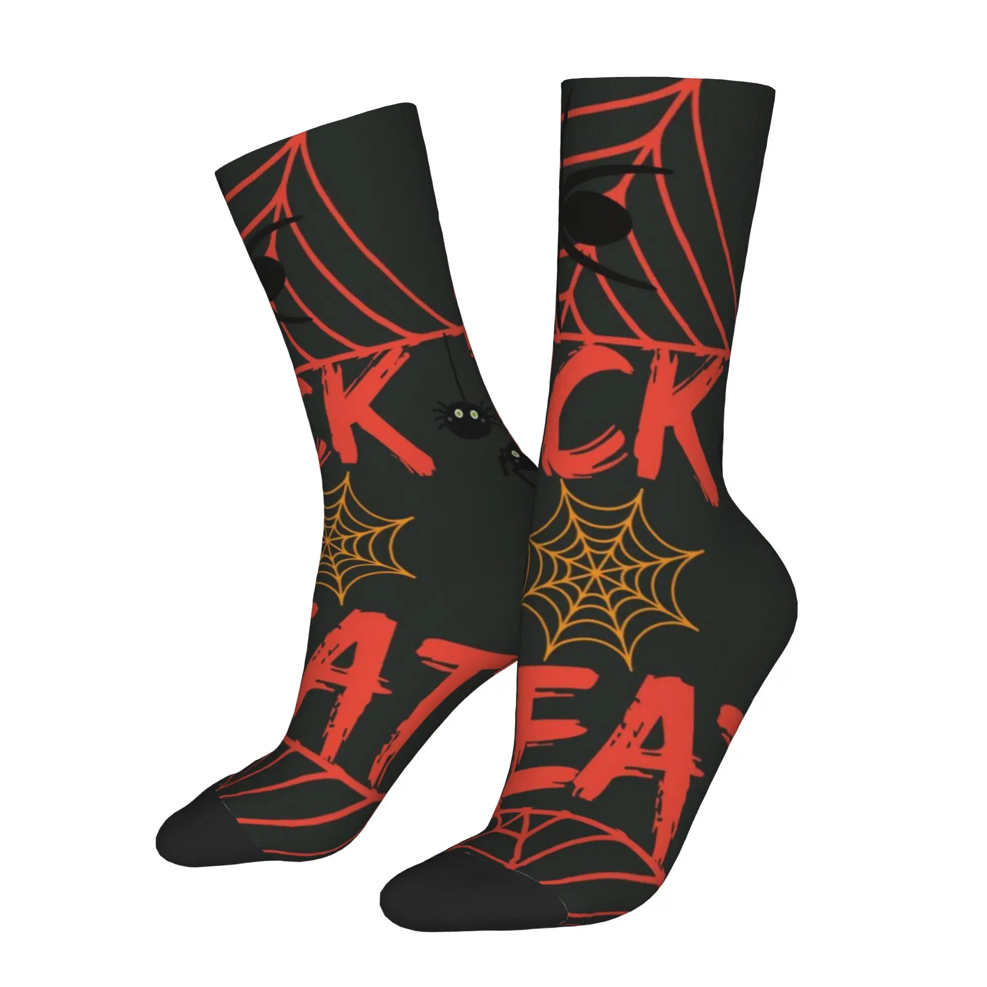 1 Pair Funny Sock  Trick Or Treat Halloween Poster Vintage Seamless Pattern Printed Men Socks Casual Men's Socks
