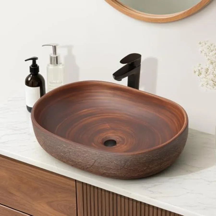

Раковина-чаша Vessel Sink 23: Элегантная керамическая овальная раковина ручной работы с узором для современной ванной комнаты в ретро-стиле, устанавливаемая на столешницу