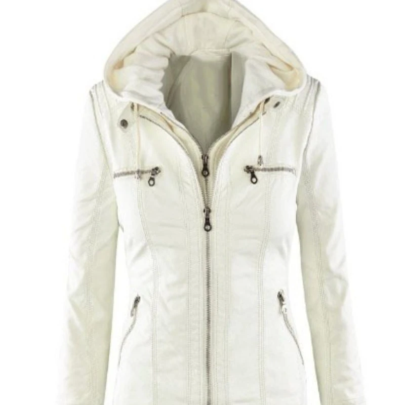 Veste de moto d'hiver pour femme, manteau à capuche gothique en Faux cuir kaki, vêtements d'extérieur basiques en PU, Streetwear, 2025