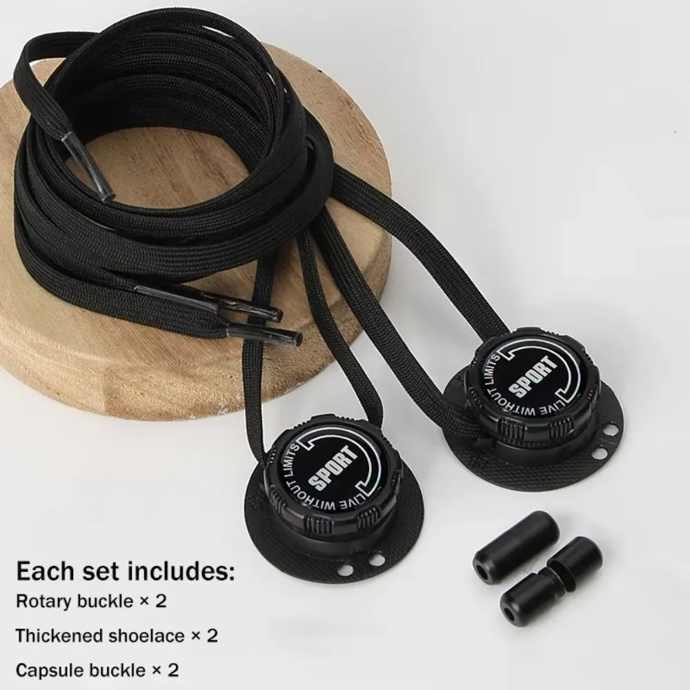 1pair Lazy Hands-Free No-Tie Laces Quick-Adjust Wide Flat Quick-Adjust Laces No-Tie Rotating Buttons Wide Flat Laces Women