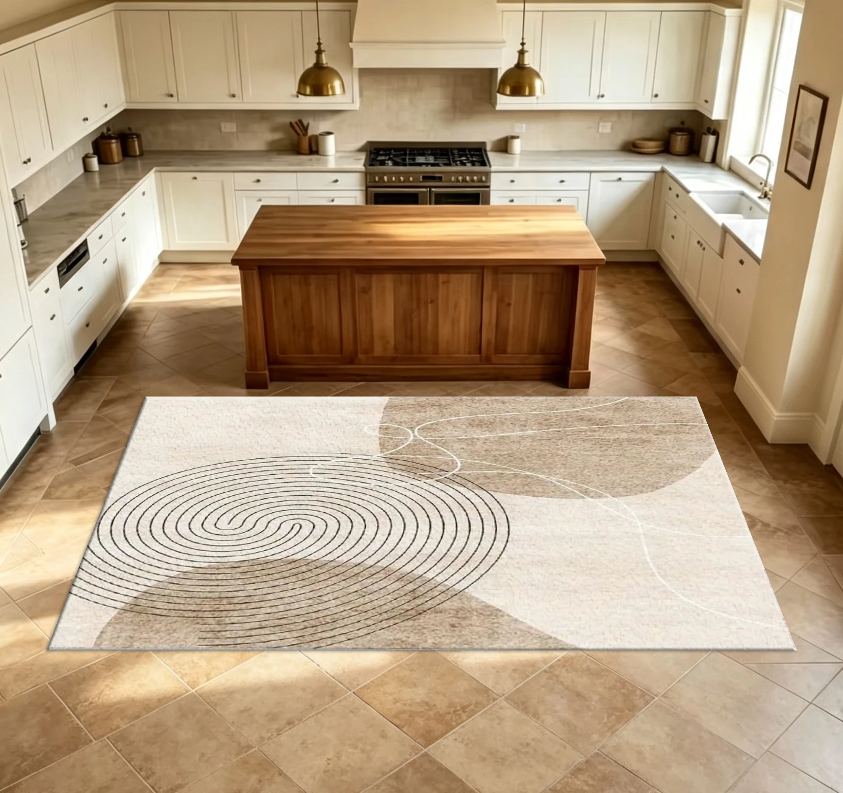 Boho Neutral Abstract Line Art Carpet Flooring Beige Brown Spiral Curve Minimalist Home Interior Decoration Carpet For Household
