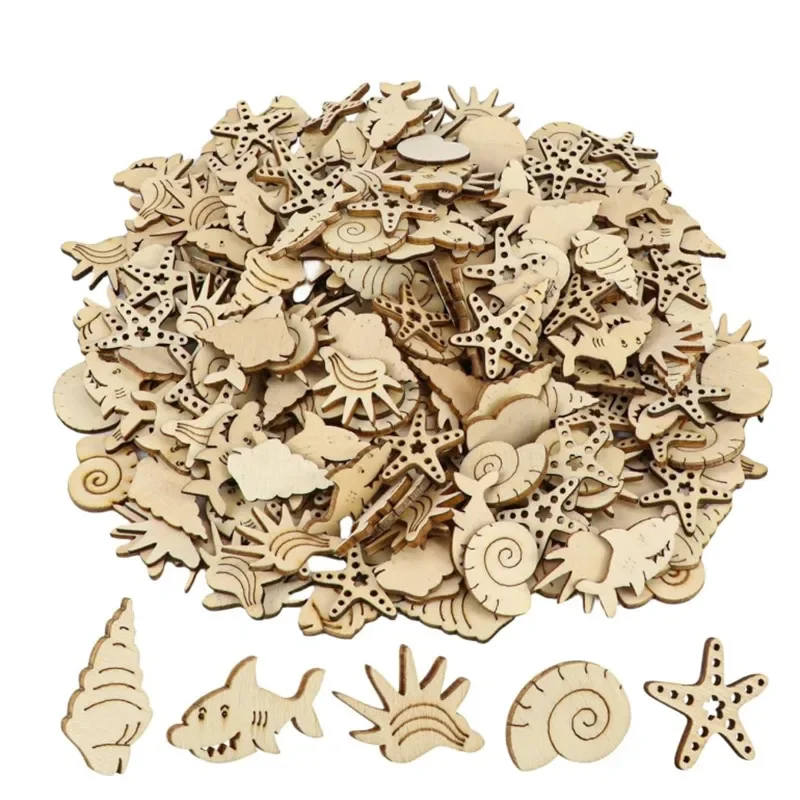 

50pcs Wooden Cutouts Cartoon Crafts Household Decorations Wooden Ornaments Wood Chips Fish Wood Cutouts Animal Decorate