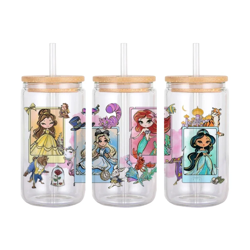 หลายสไตล์ตัวละครดิสนีย์ UV DTF Cup Wrap Transfer สติกเกอร์สําหรับ 16 Oz ถ้วยกาแฟแก้ว UV Transfer สติกเกอร์คริสตัล