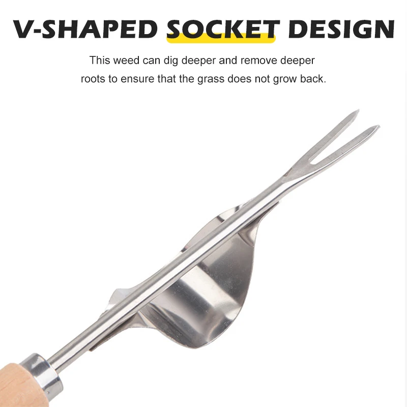 Stainless Steel Hand Weeder Weeds Digging Puller Forked Head Weeds Remove Shovel Stainless Steel Forked Head Hand Weeder