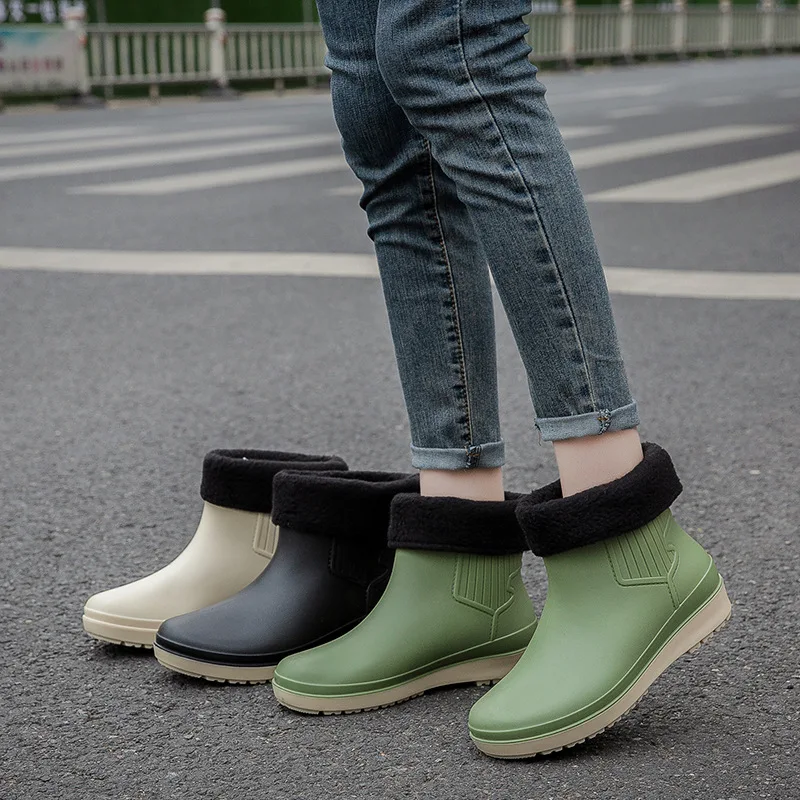 Women Thick Heels Waterproof Rain Boots Anti-slip Short Ankle Rainboots Wellies Shoes Kitchen Water Shoes