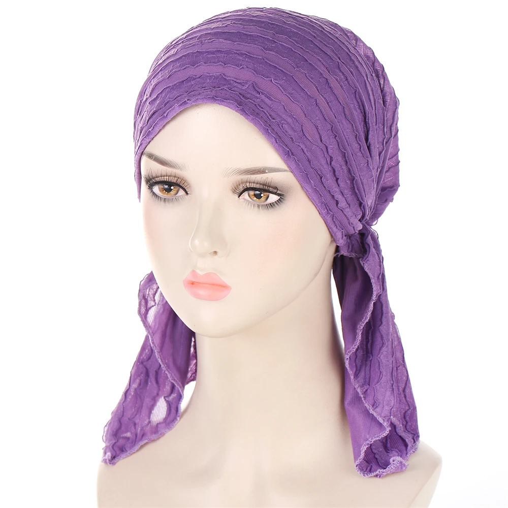 Lenço Pré-amarrado Elástico Monocromático para Mulheres Muçulmanas, Turbante Feminino, Chapéu Chemo Câncer, Tampa Da Perda De Cabelo, Envoltório Da Cabeça, Bandanas Esticadas