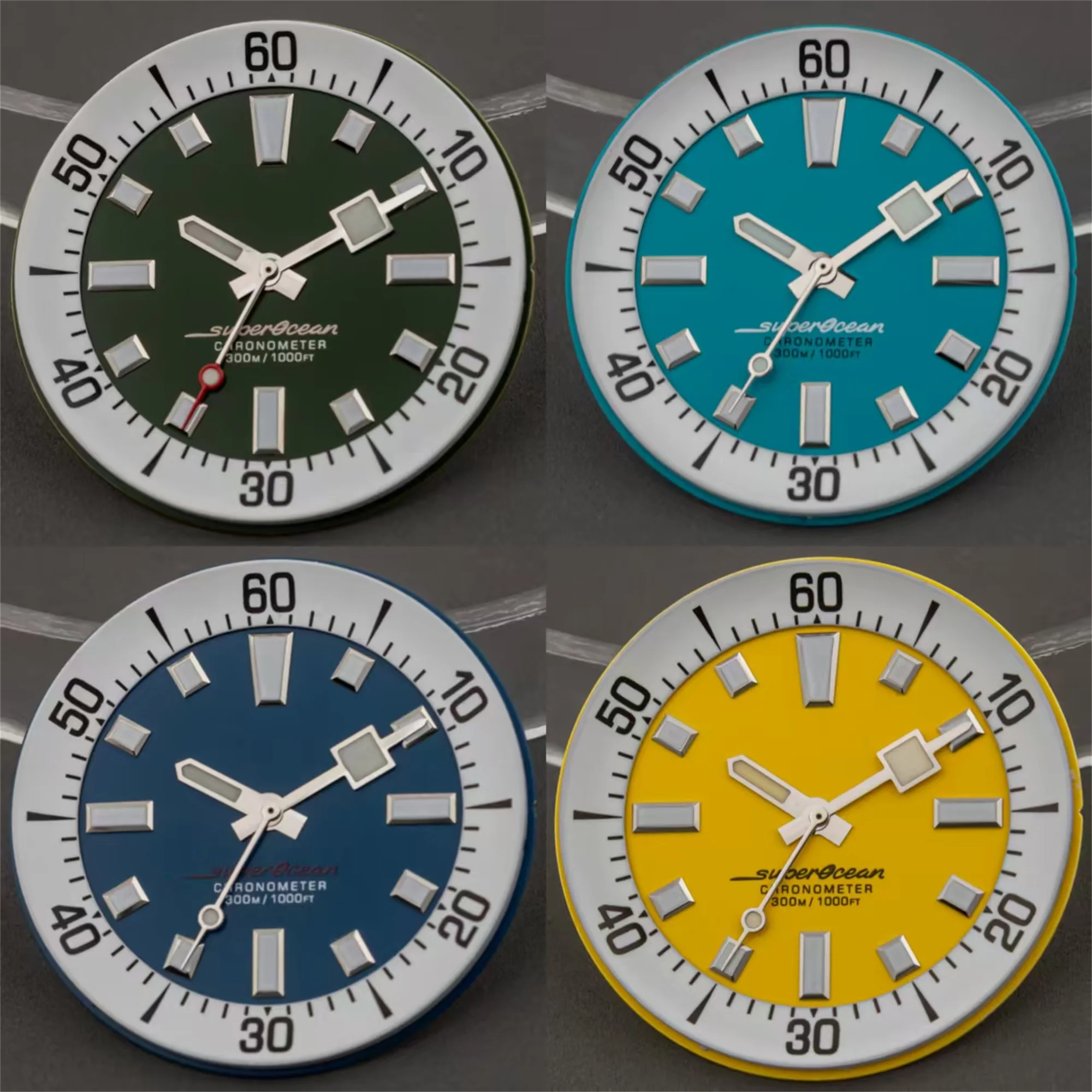 

33.5MM Watch Dial Pointers NH35 Hands for SUPEROCEAN NH35 NH36 Movement Green Luminous Watch Face Blue Luminous Hands MOD Parts