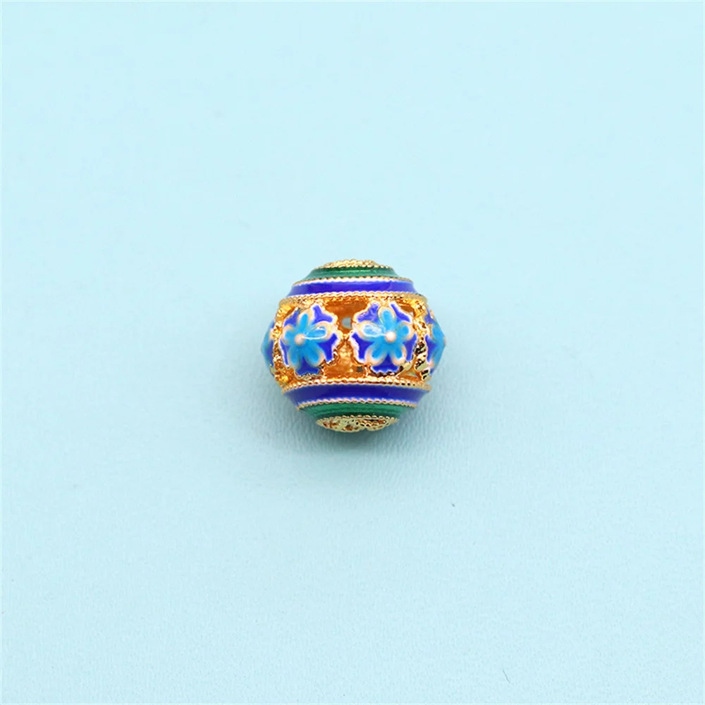 Chinese Style Pure Copper Hollowed Out Beads Enamel Filigree Separated Beads DIY Handmade Bracelet Loose Bead Jewelry