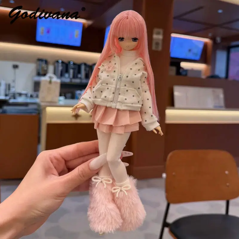 Azone Special 1/6 Ob22 Ob24 Minty 4th BJD Doll Clothes Sweet Cute Polka Dot Hooded Sweater with Skirt Inner Top Leg Warmers Set
