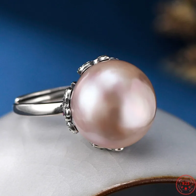 

Genuine S925 Sterling Silver Rings for Women New Fashion Freshwater Pearl Micro Inlay Zircon Ethnic Style Jewelry Adjustable