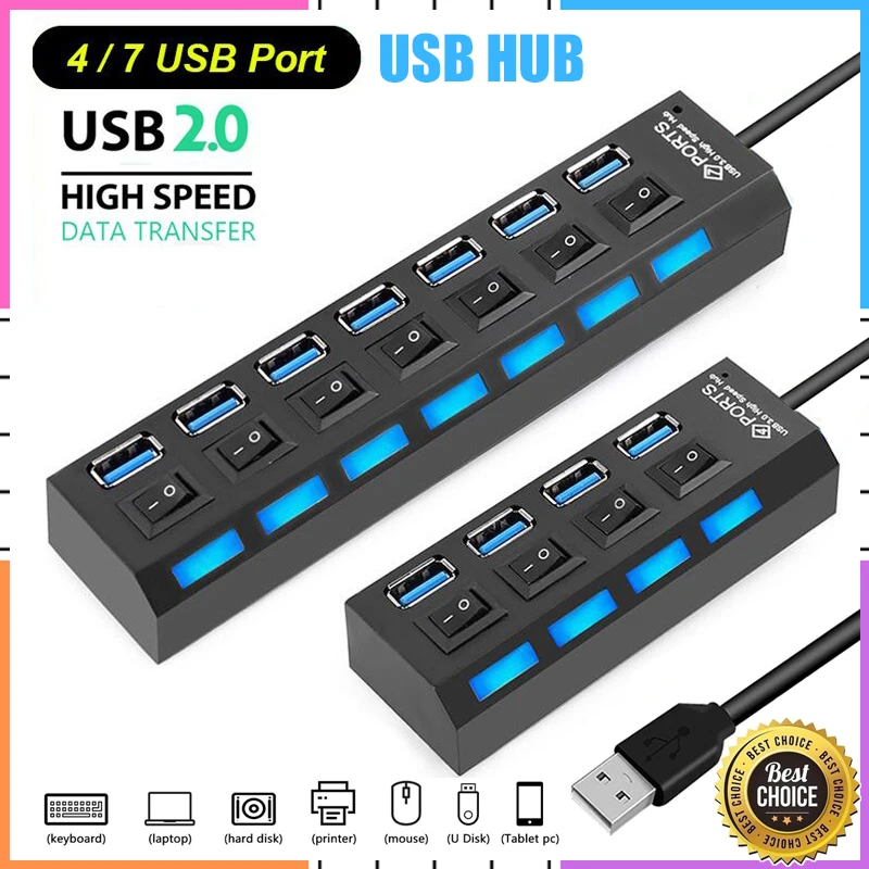 

7-Port HUBs High Speed USB 3.0 Multi HUB Splitter Expansion Computer Charging Devices Data Transfer