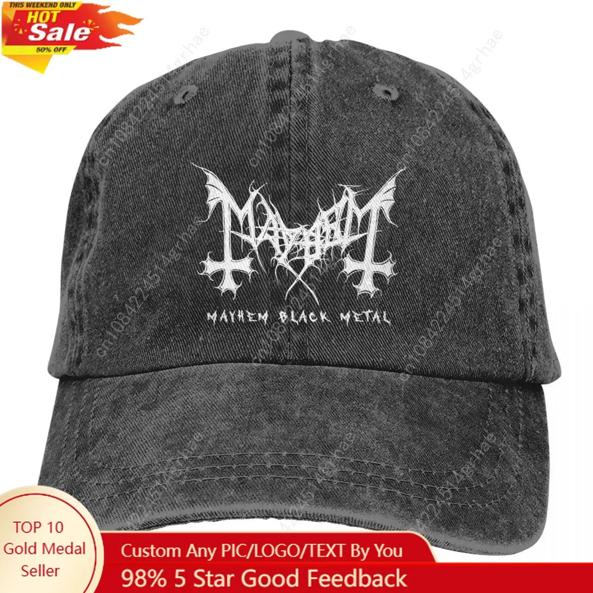 

Mayhem Black Metal Band Accessories Men Women Baseball Caps Distressed Denim Caps Hat Retro Outdoor Running Golf Headwear